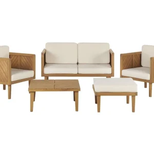 Sofa Set BARATTI Acacia Wood Light Wood 4 Seater pour motards voyageurs