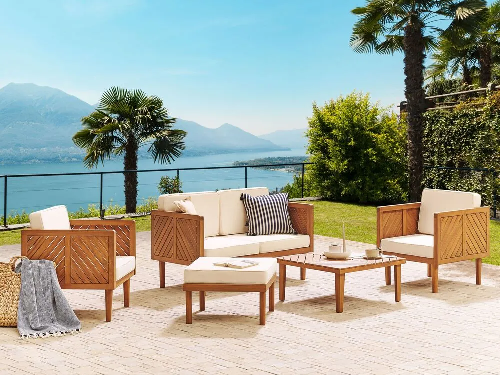 Sofa Set BARATTI Acacia Wood Light Wood 4 Seater pour motards voyageurs