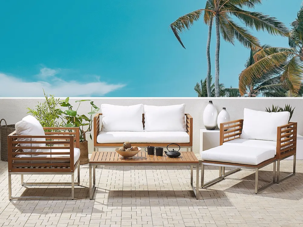 Sofa Set BERMUDA Acacia Wood Light Wood 4 Seater