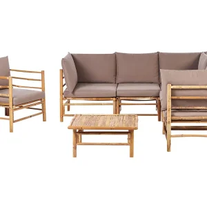 Sofa Set CERRETO Rotin Wood Taupe 6 Seater