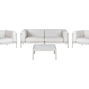 Sofa Set FERRETTI Synthetic Material Light Écru 4 Seater