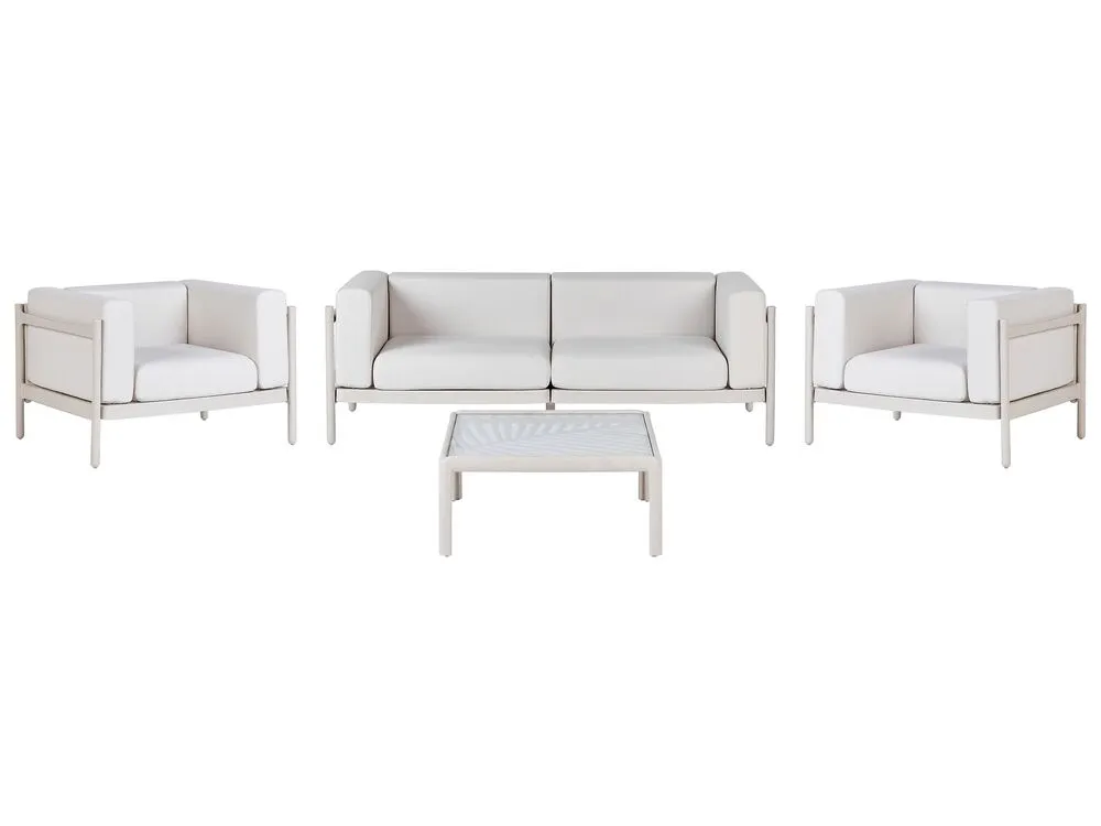 Sofa Set FERRETTI Synthetic Material Light Écru 4 Seater