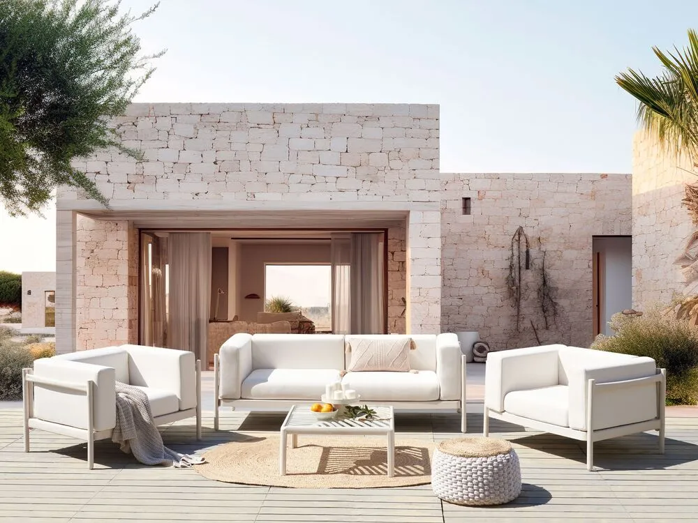 Sofa Set FERRETTI Synthetic Material Light Écru 4 Seater