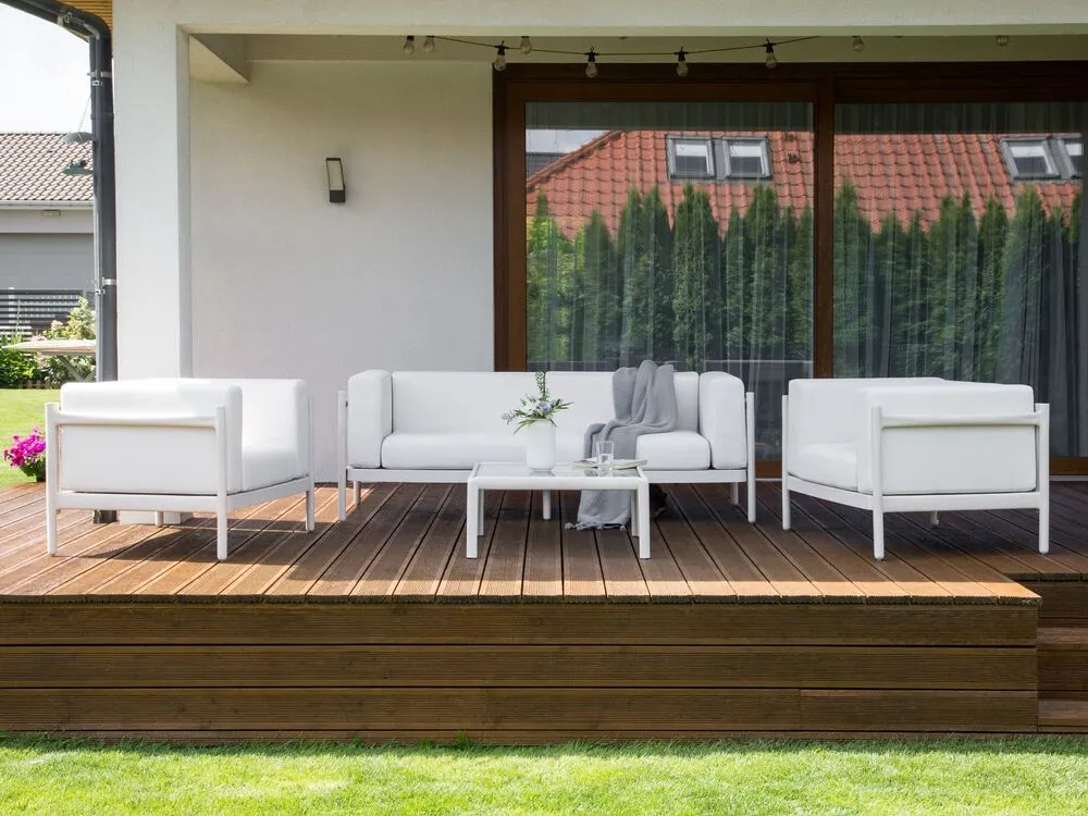 Sofa Set FERRETTI Synthetic Material Light Écru 4 Seater