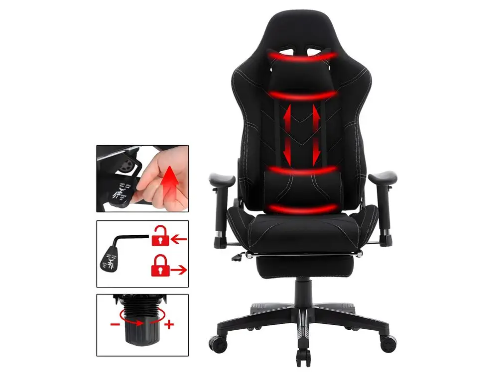 Support GPS moto Fauteuil de bureau sport chaise de jeu bureau housse en tissu noir 19_0000371