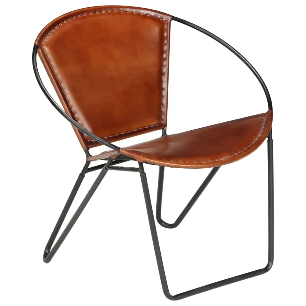 Support smartphone Fauteuil chaise siège lounge design club sofa salon de relaxation cuir véritable marron 1102138/3