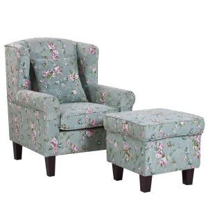 Wingback Chair HAMAR Footstool Fabric Vert jade
