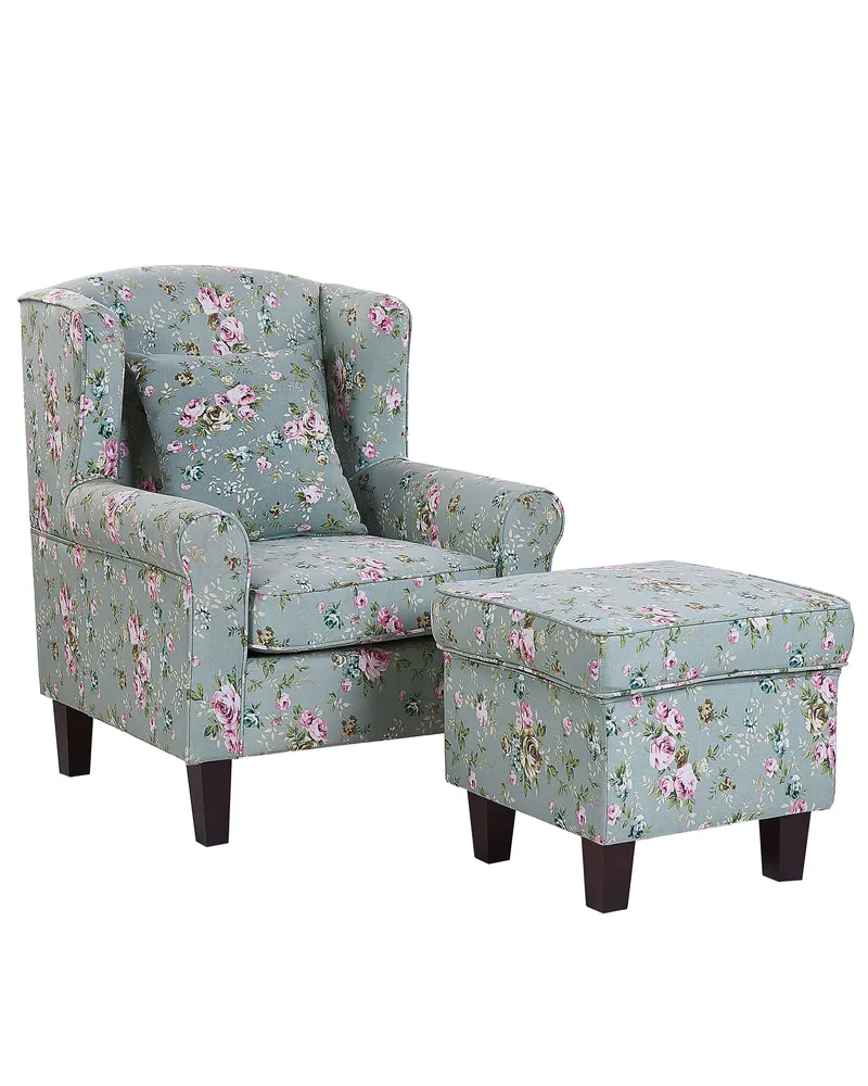 Wingback Chair HAMAR Footstool Fabric Vert jade