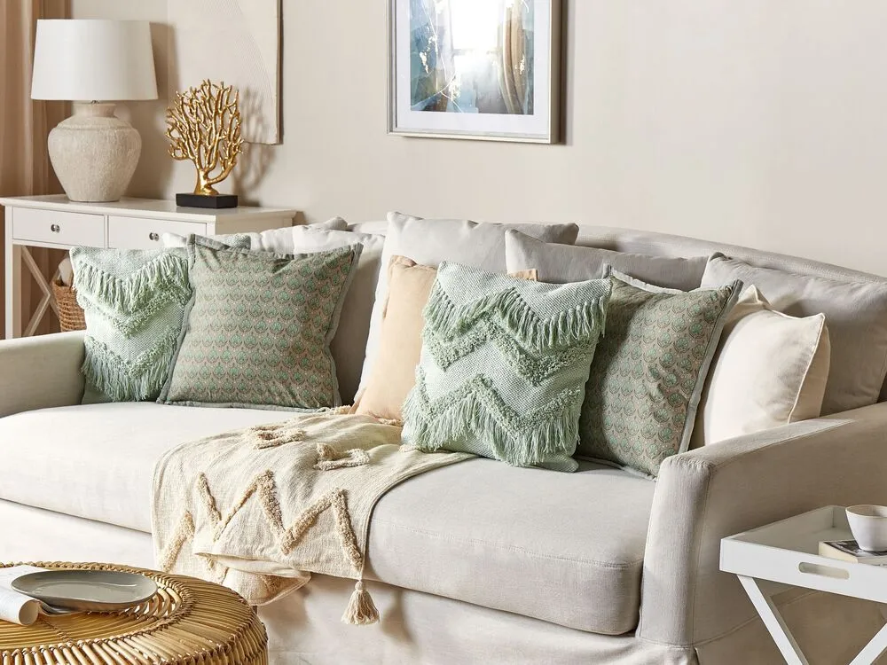 Cotton Cushion Leaf Pattern 45 x 45 cm Vert olive PICTUS