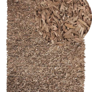 Leather Area Rug 140 x 200 cm Crème MUT