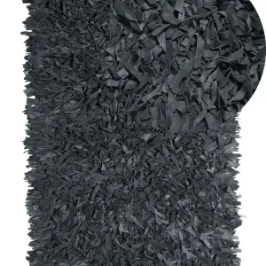 Leather Area Rug 140 x 200 cm Noir jais MUT