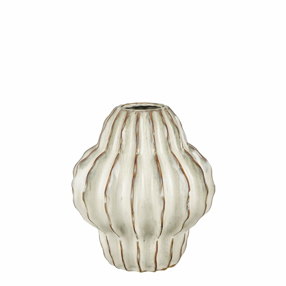 Mica decorations - vase en céramique blanc cassé h28 avec mousses incluses
