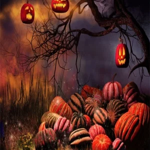 Paysage d'Halloween avec toile de fond de lanternes P: umpkins pour photos SH-1064