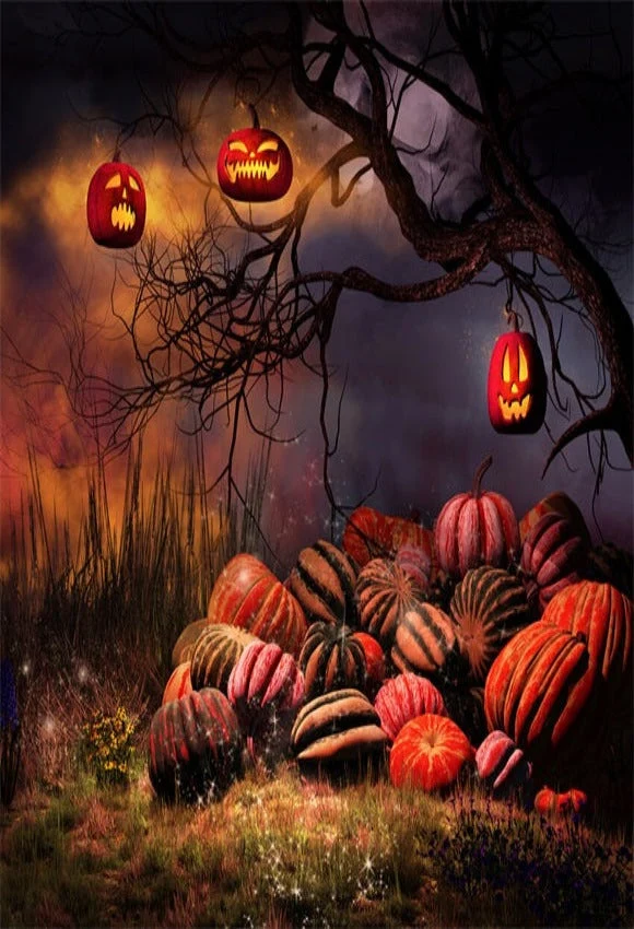 Paysage d'Halloween avec toile de fond de lanternes P: umpkins pour photos SH-1064