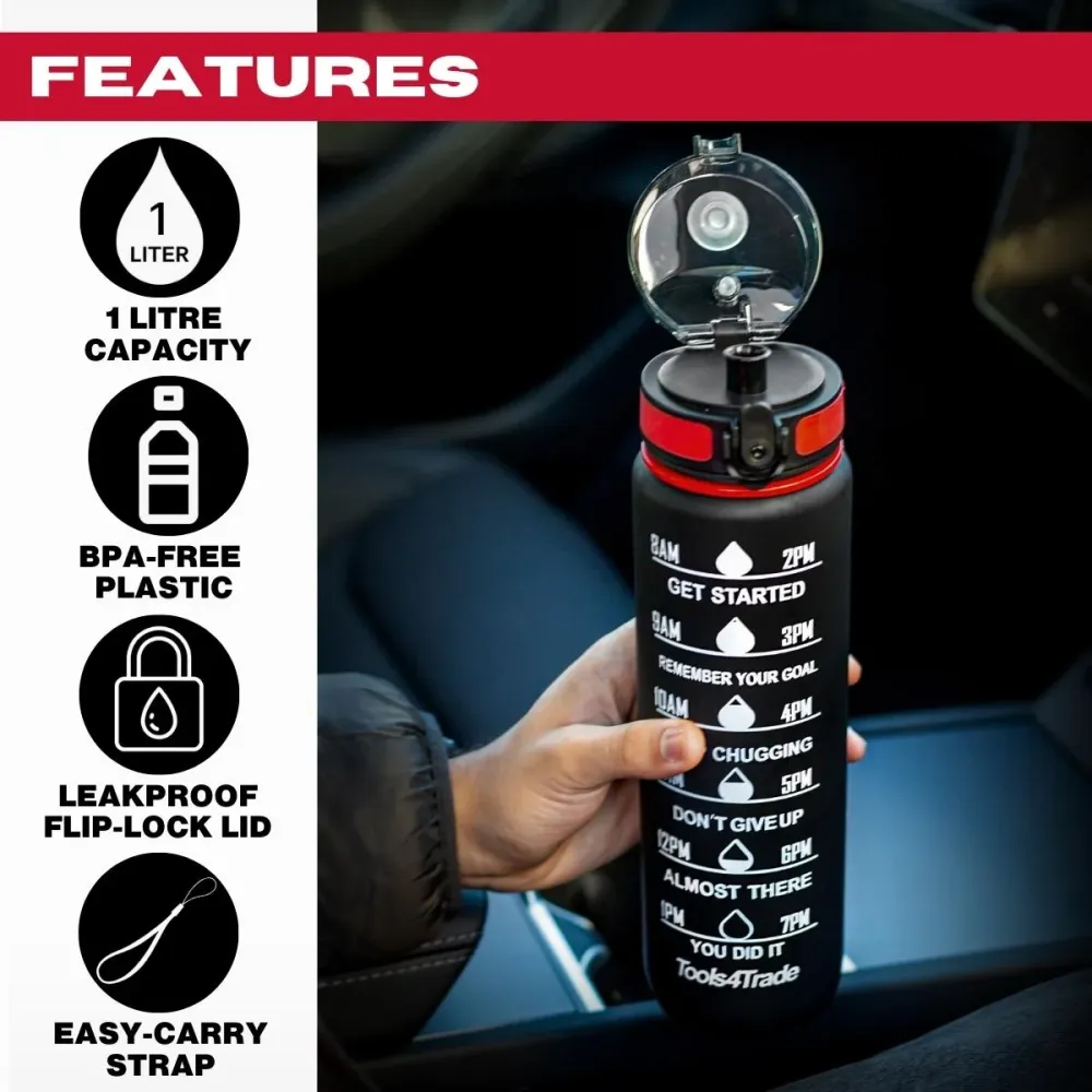 Tools4Trade Water Bottle - Noir jais (1 Litre)