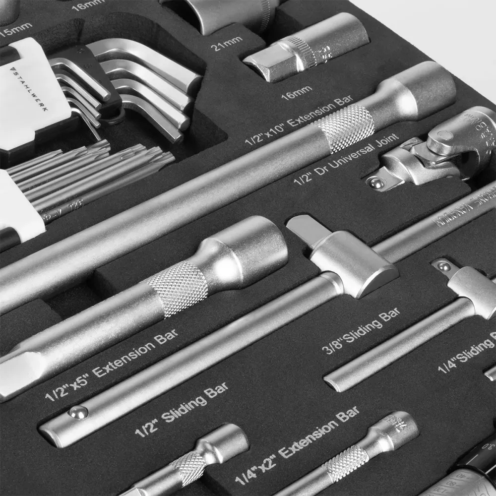 Certifié DIN/ISO Bit et clés de socket en 186 parties en acier dans un insert de voiture d'atelier | Outil CRV de haute qu...