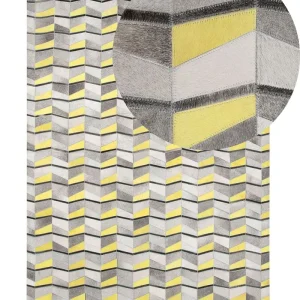 Cowhide Area Rug 160 x 230 cm Grey Jaune vif BELOREN