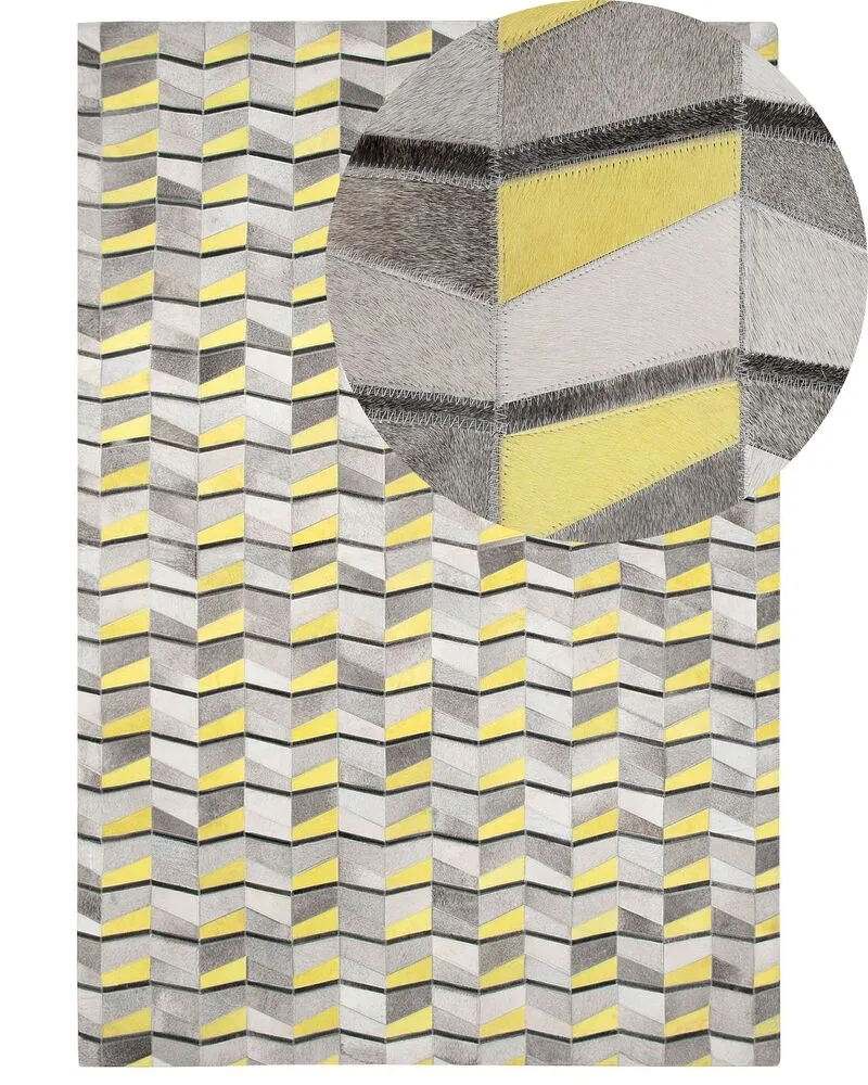Cowhide Area Rug 160 x 230 cm Grey Jaune vif BELOREN