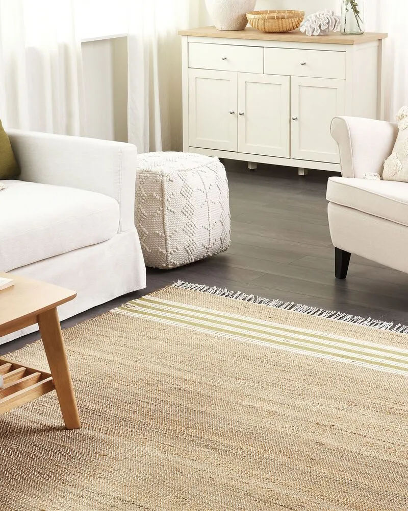 Jute Area Rug 160 x 230 cm Beige and Vert olive MIRZA