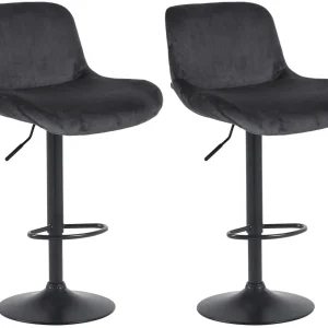 Lot de 2 tabourets de bar réglable en hauteur et rotatif repose-pieds en velours noir cadre en métal noir 10_0005955