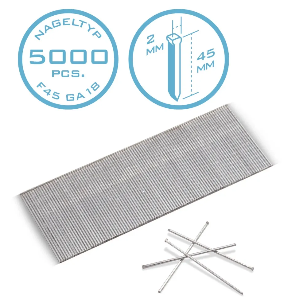 Mécanisme d'acier ongles d'air comprimé 45 mm de jauge 18 (1,25 x 1,05 mm) avec une largeur de tête de 2 mm dans l'ensembl...