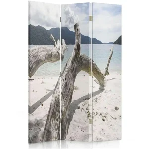 Paravent branches d'un arbre sur une plage tropicale 3 volets - 110 x 180 cm - 2 faces R° V° + rotation 360°