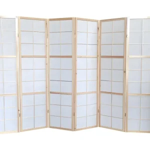 Paravent japonais bois naturel, séparateur de pièce 6 pans - Hauteur 175 cm x Longueur 264 cm