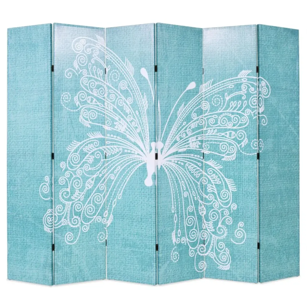 Paravent séparateur de pièce cloison de séparation décoration meuble pliable 228 cm papillon bleu 0802049