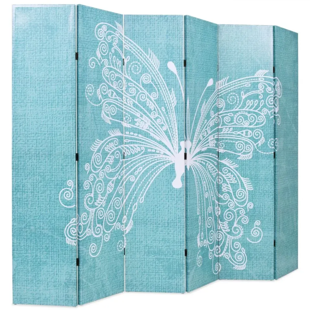 Paravent séparateur de pièce cloison de séparation décoration meuble pliable 228 cm papillon bleu 0802049