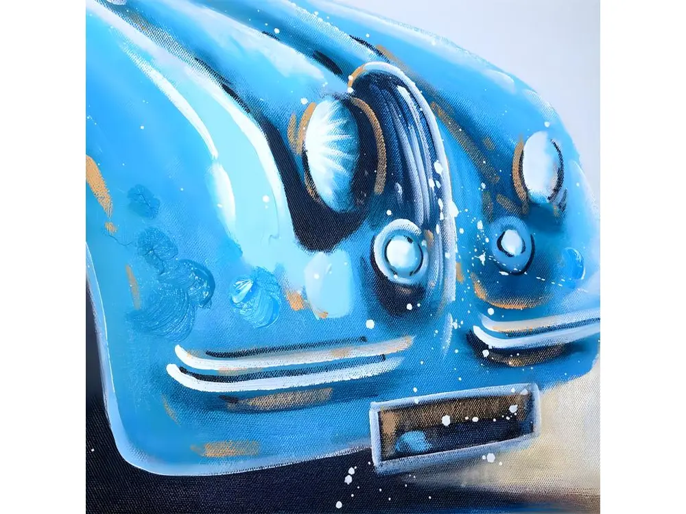 Tableau à l'huile, voiture ancienne, peint à la main à 100%, toile de décoration murale XL - 140x80cm