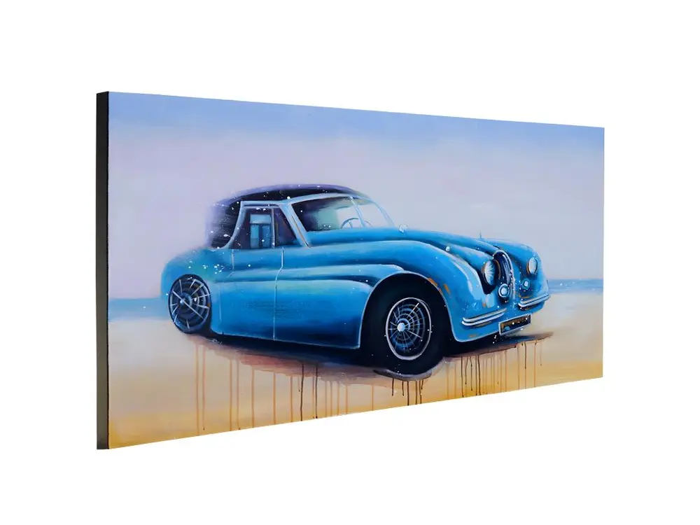Tableau à l'huile, voiture ancienne, peint à la main à 100%, toile de décoration murale XL - 140x80cm