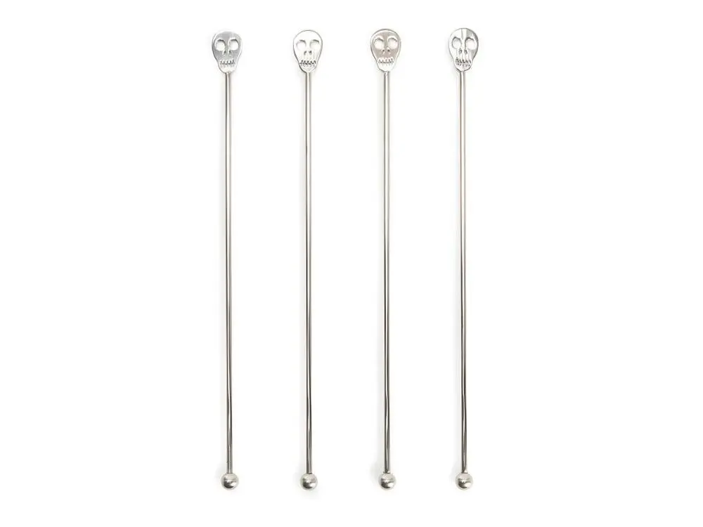 Lot de 4 mélangeurs à cocktail crâne Argent Kikkerland avec bouchon doseur