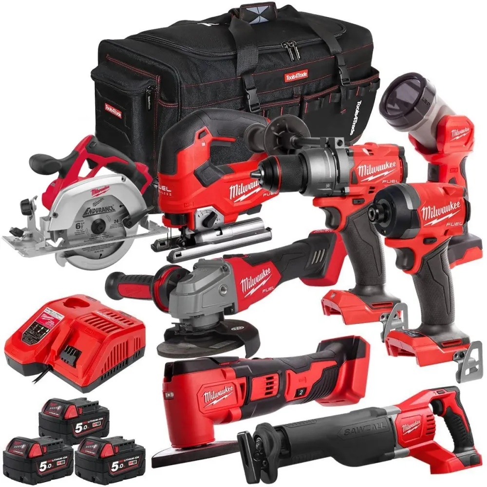 Milwaukee 18V 8 Piece Power Tool Kit 3 x 5.0Ah Batteries T4TKITM-93