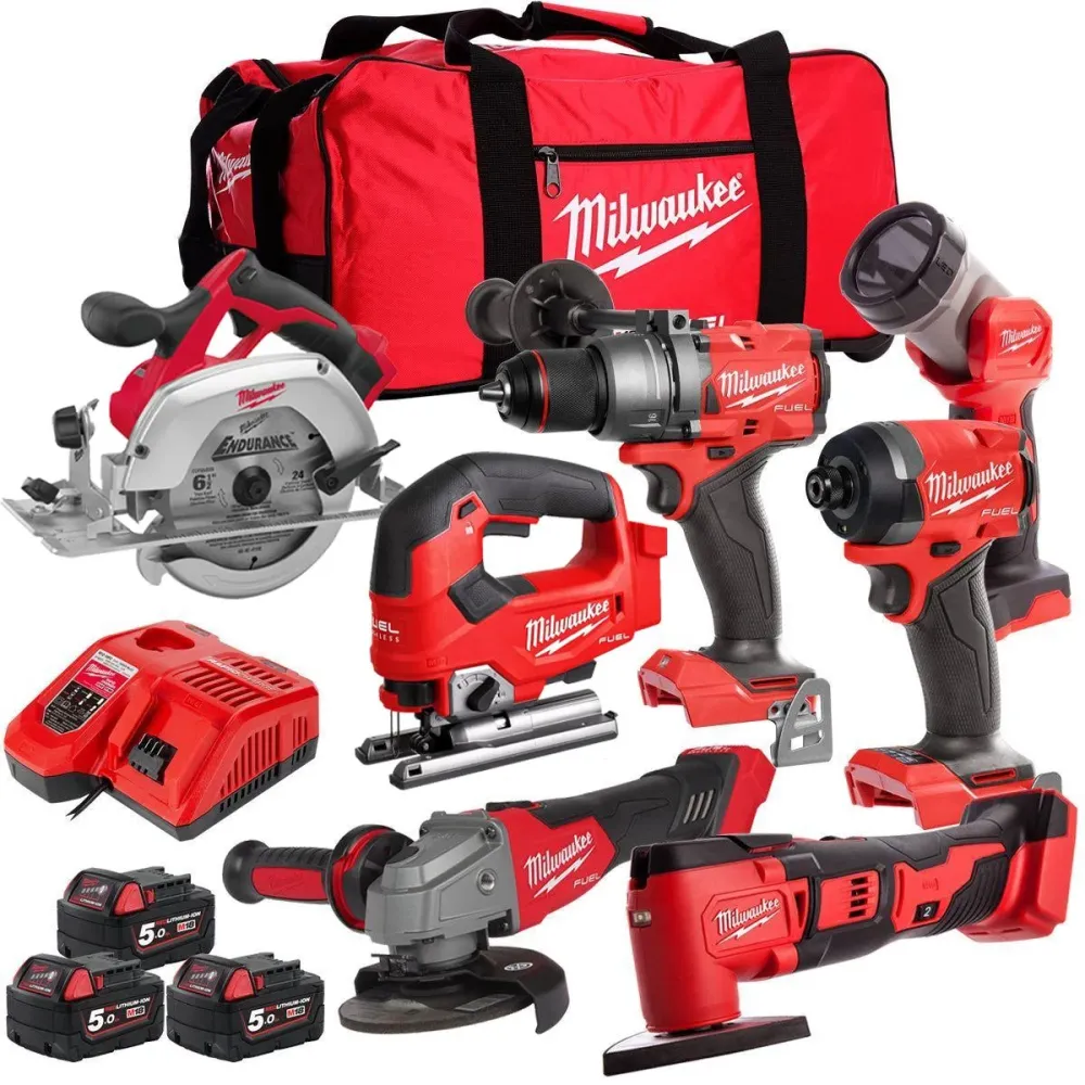 Milwaukee 18V 7 Piece Power Tool Kit 3 x 5.0Ah Batteries T4TKITM-97