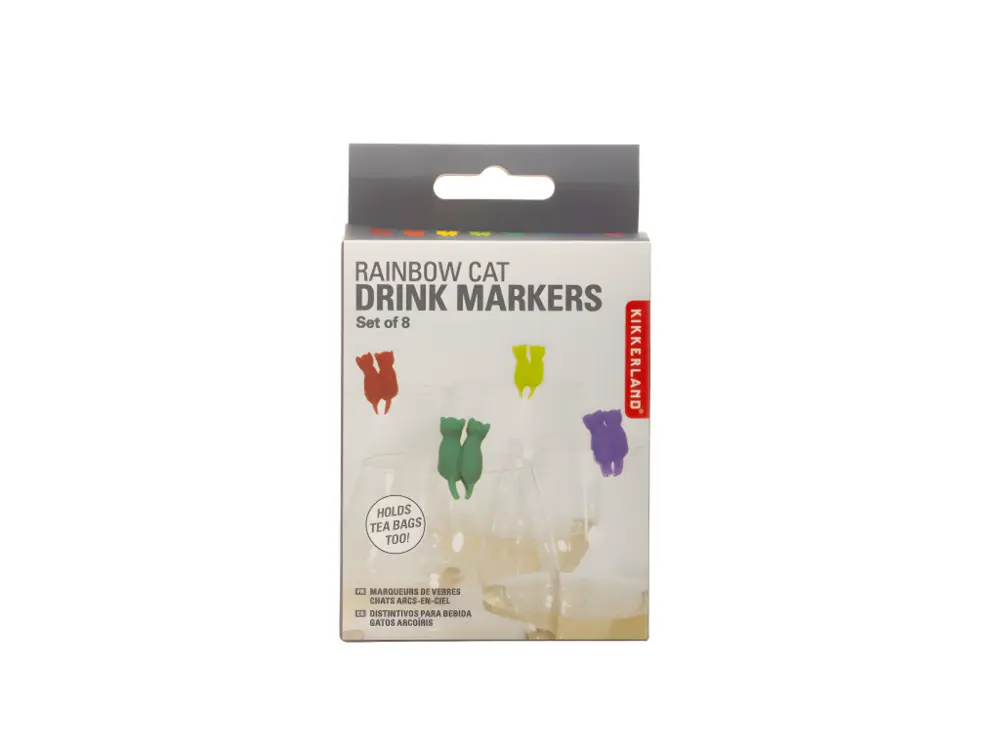 Professionnel Set de 8 marqueurs de verres Chats Multicolore Kikkerland