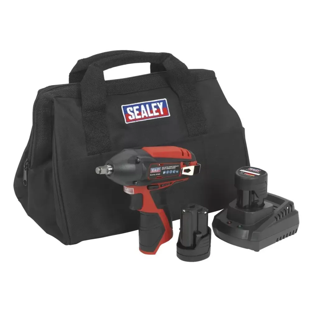 Sealey CP1204KIT 12V 3/8"Sq Drive Impact Wrench Kit 2 x 1.5Ah Battery avec bouchon doseur