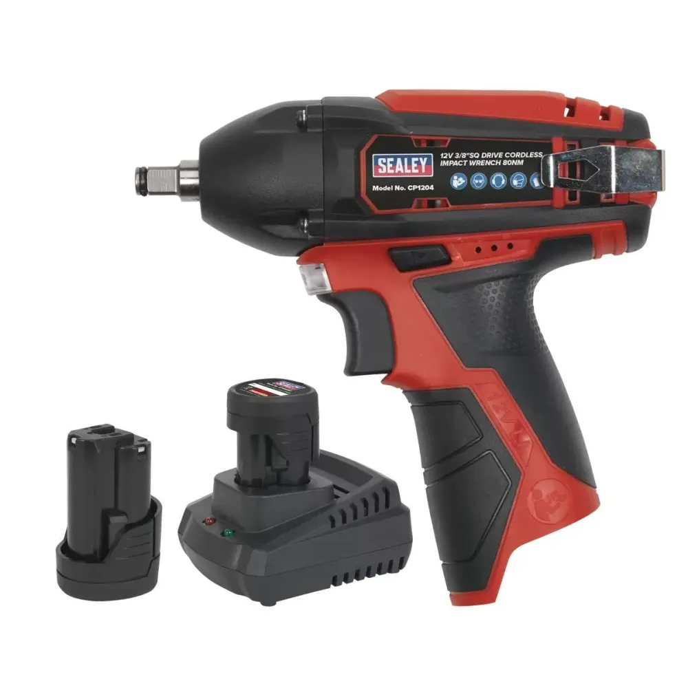 Sealey CP1204KIT 12V 3/8"Sq Drive Impact Wrench Kit 2 x 1.5Ah Battery avec bouchon doseur