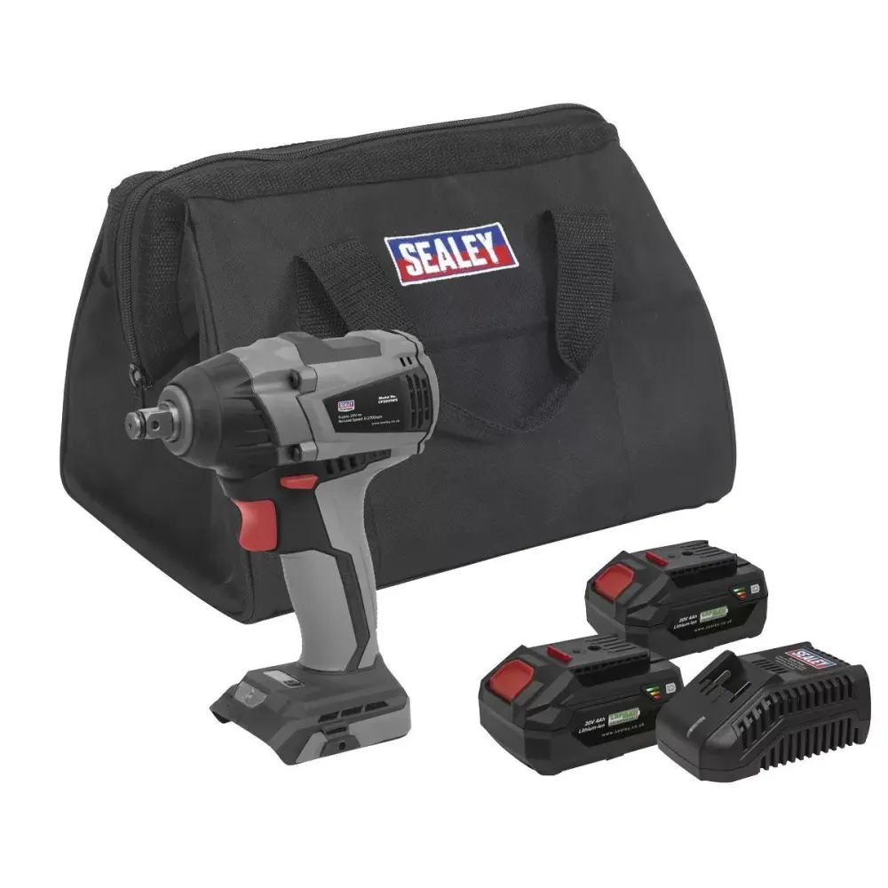 Sealey CP20VIWXKIT 20V Brushless Impact Wrench Kit 1/2"Sq Drive 2 x 4.0Ah Battery & Charger Bag