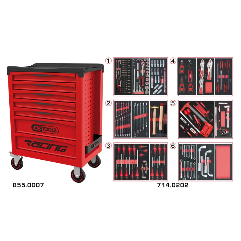 Servante RACING 7 tiroirs équipée de 202 outils - KS TOOLS - 855.7202 pour entretien régulier