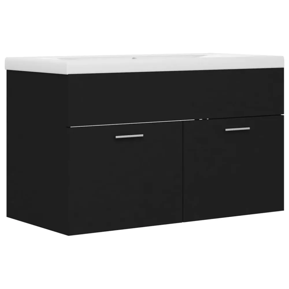 Armoire d'évier avec lavabo intégré 80 x 38,5 x 46 cm noir aggloméré 02_0006516