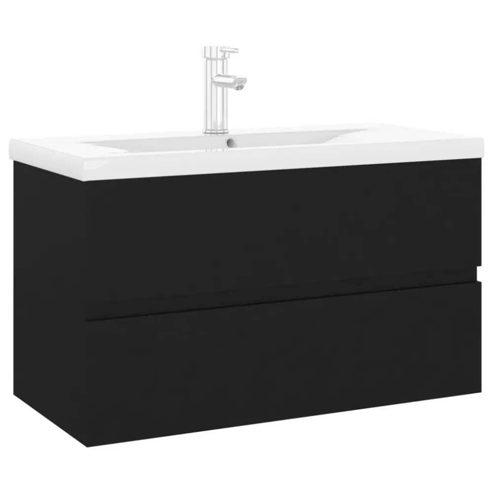Armoire d'évier avec lavabo intégré 80 x 38,5 x 45 cm aggloméré noir 02_0006513