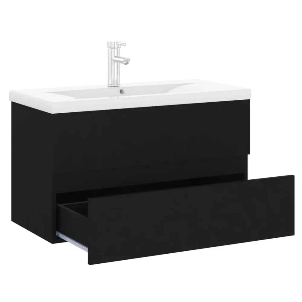 Armoire d'évier avec lavabo intégré 80 x 38,5 x 45 cm aggloméré noir 02_0006513
