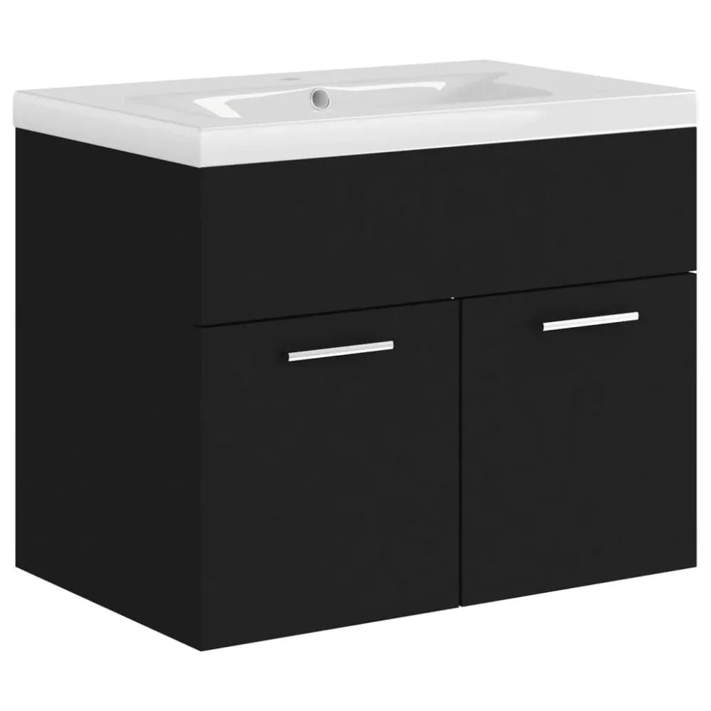 Armoire d'évier avec lavabo intégré 60 x 38,5 x 46 cm aggloméré noir 02_0006504