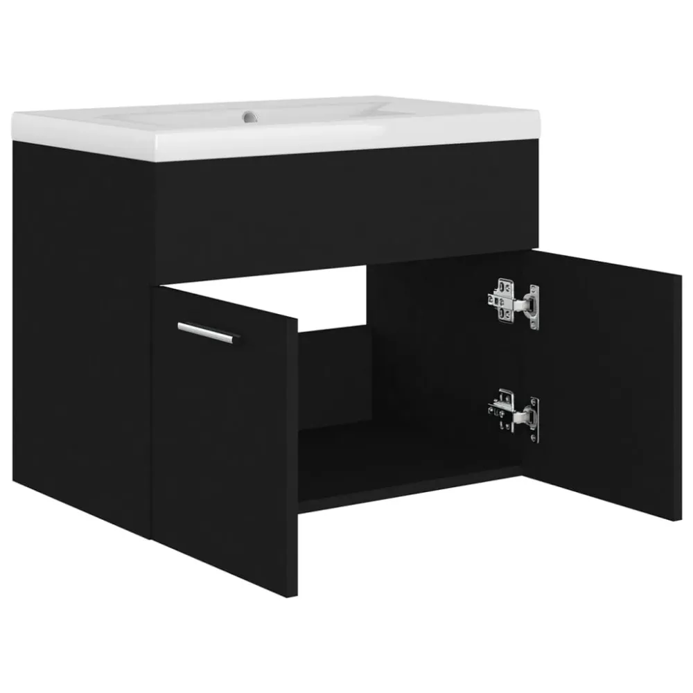 Armoire d'évier avec lavabo intégré 60 x 38,5 x 46 cm aggloméré noir 02_0006504