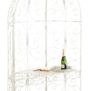 Banc de jardin avec arche à rosiers en métal crème vieilli style rétro MDJ10186