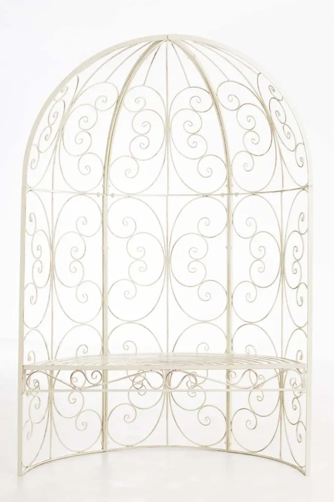 Banc de jardin avec arche à rosiers en métal crème vieilli style rétro MDJ10186
