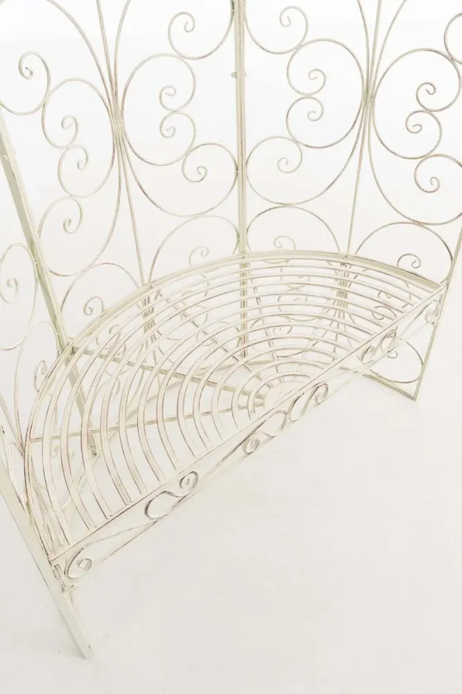 Banc de jardin avec arche à rosiers en métal crème vieilli style rétro MDJ10186