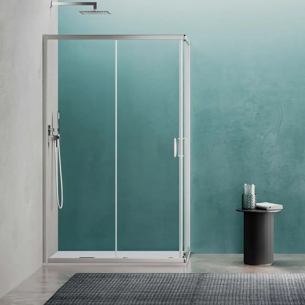 Cabine de douche d'angle Loop 80x100 en aluminium et verre anticalcaire Autonome Clean