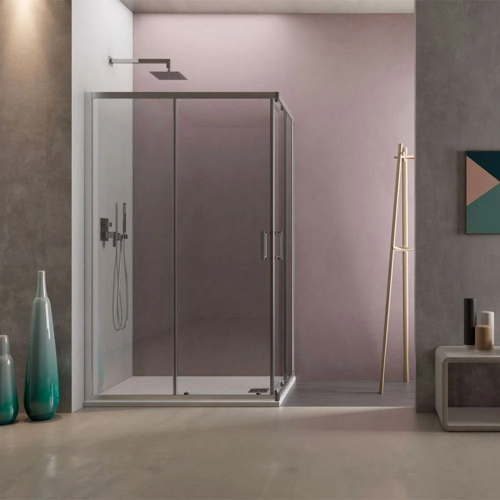 Cabine de douche d'angle Loop 80x100 en aluminium et verre anticalcaire Autonome Clean
