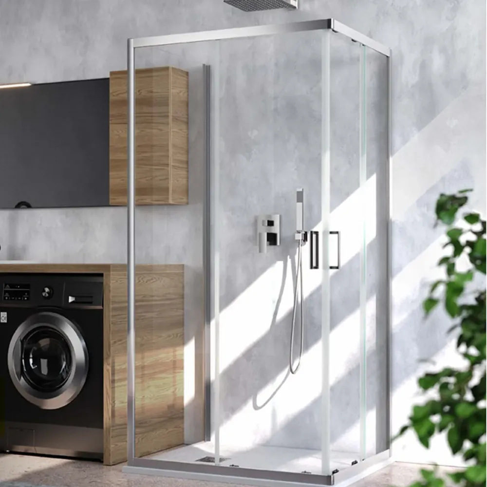 Cabine de douche d'angle Loop 80x120 en aluminium et verre translucide anticalcaire Smart Clean